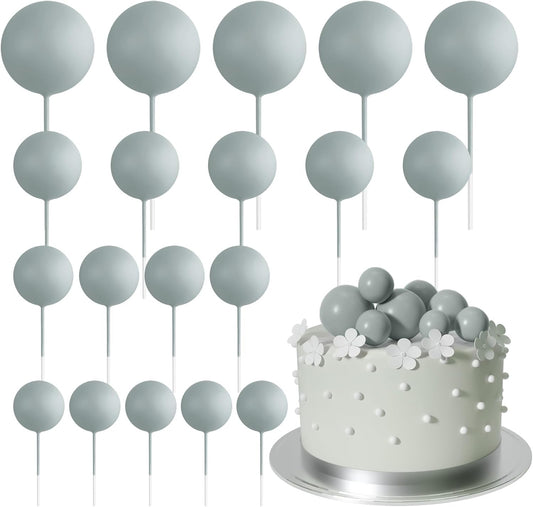 ASTARON 20 Pcs Ball Cake Topper Decorations Mini Balloons Cake Topper Sticks Gray Balls Cake Picks