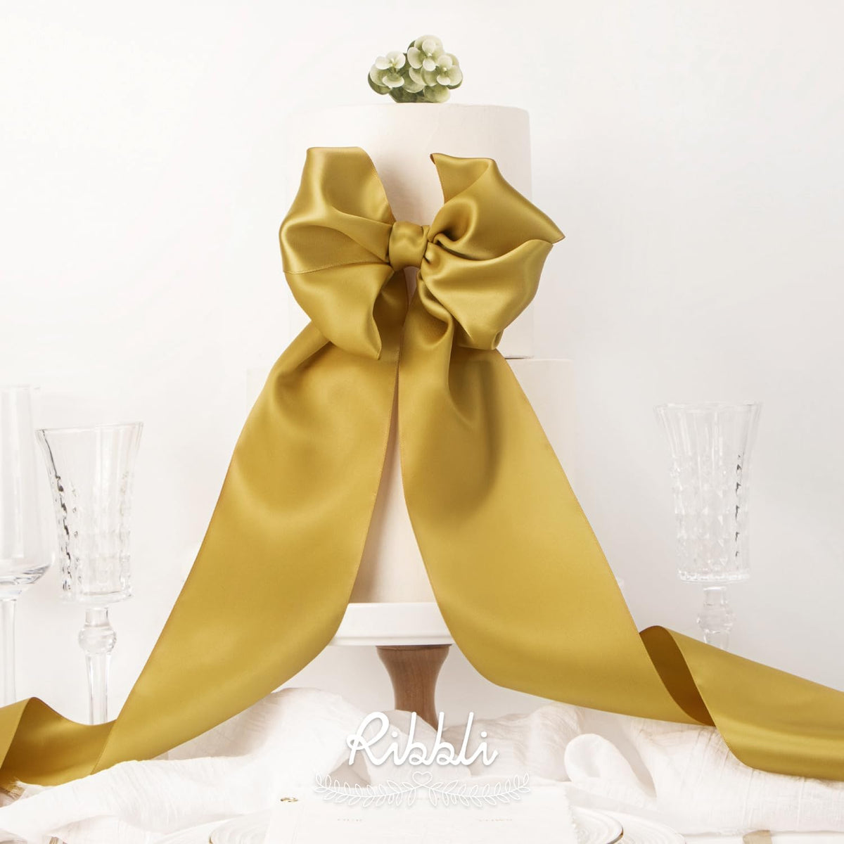 Ribbli Gold Satin Ribbon 4 Inch Wide Gold Ribbon for Wedding Chair Sash Grand Opening Ceremony Big