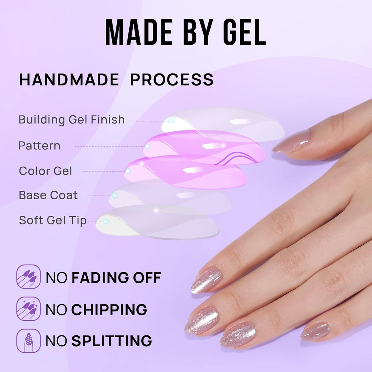 BTArtbox Press On Nails Almond - Short Soft Gel Fake Nails with Nail Glue, Opaque Reusable Stick On