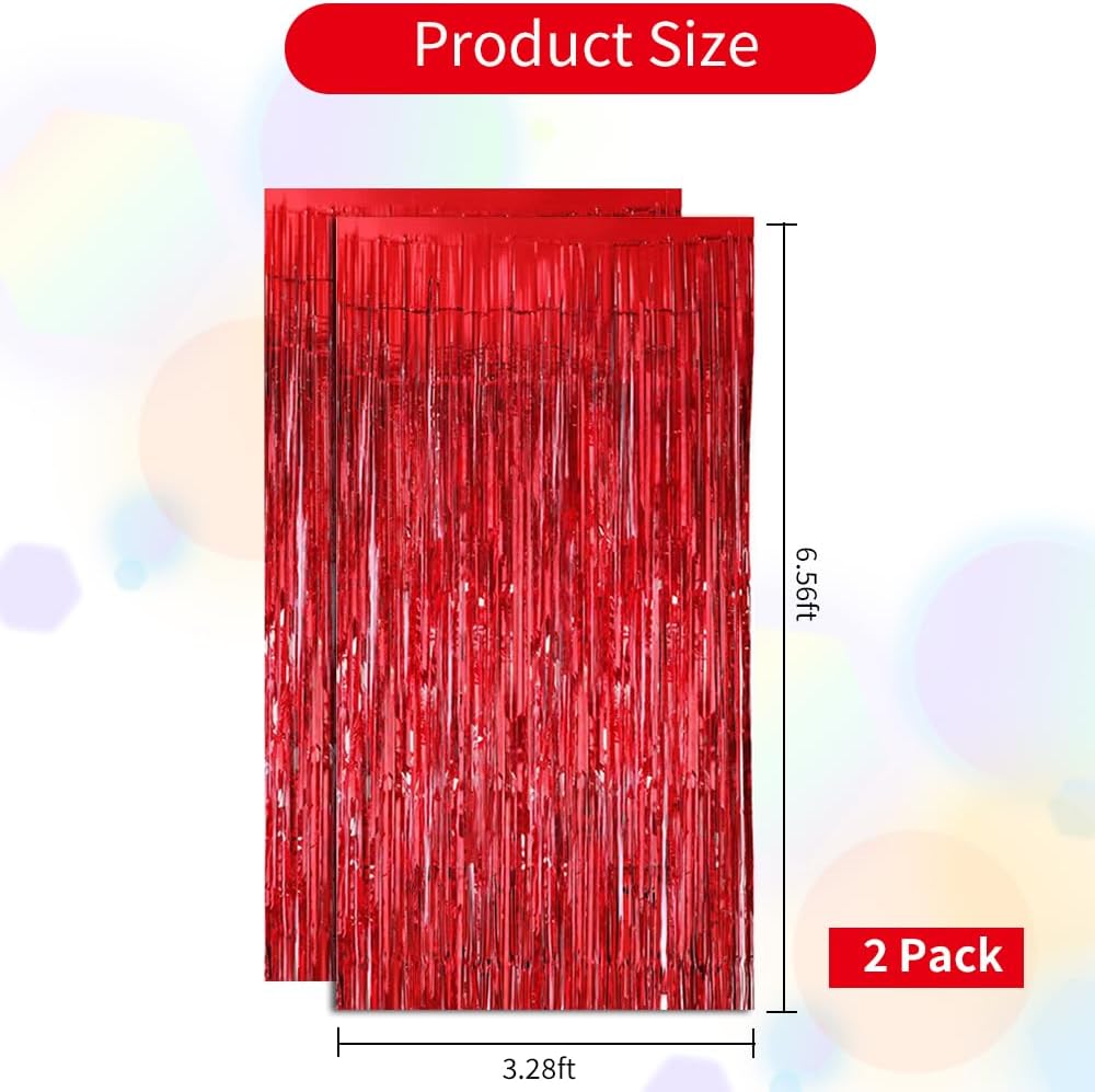 BEISHIDA 2 Pcs Red Door Streamers Tinsel Curtain Party Streamers Backdrop Fringe Foil Wall