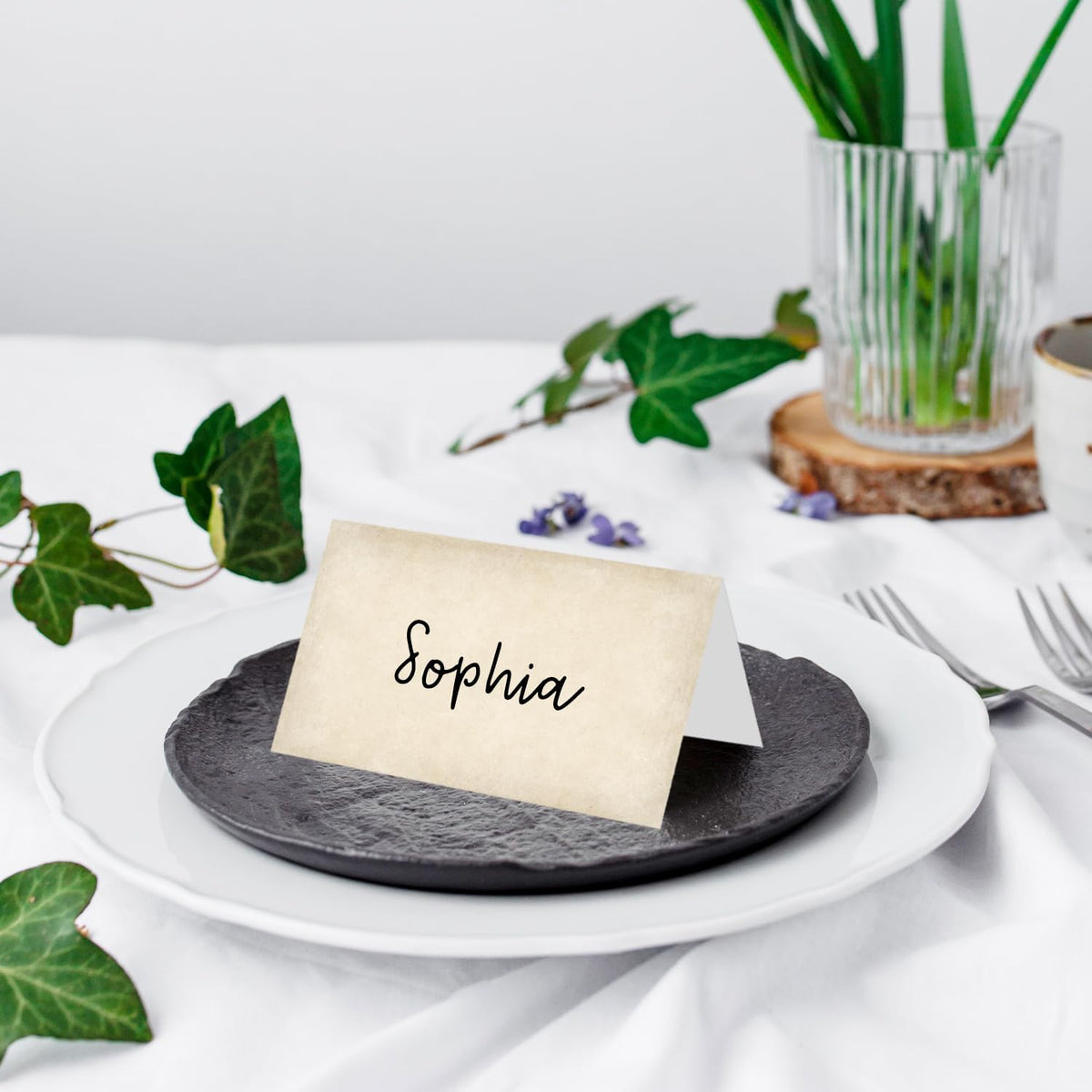 25 Pack Vintage Brown Place Cards, Editable Name Cards for Table Setting, Tent Cards Food Label for