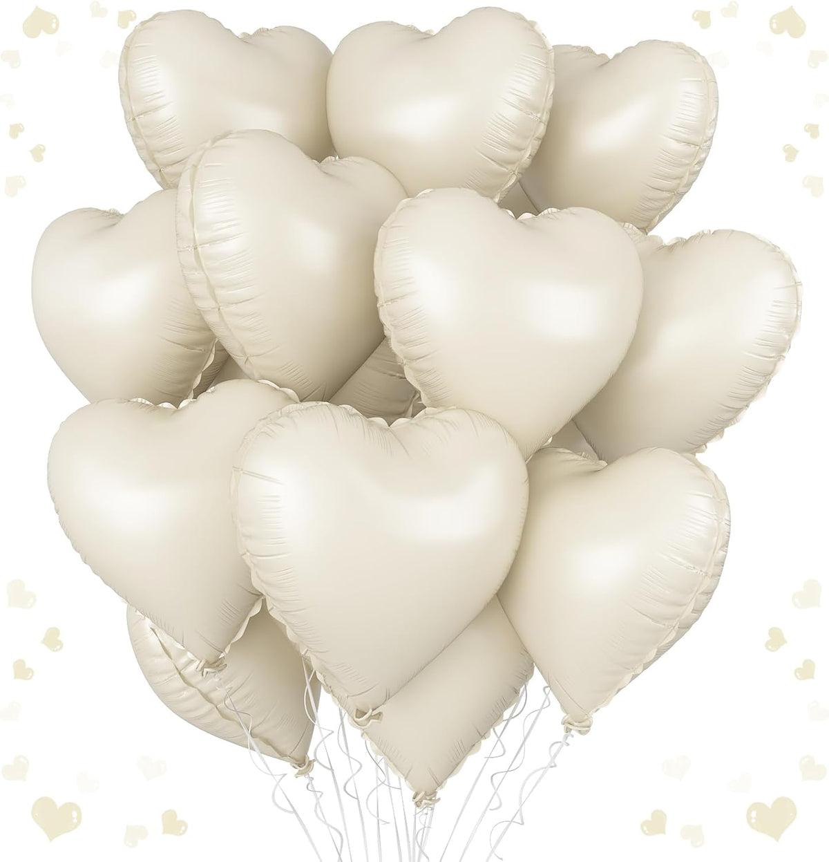 Cream Heart Balloons, 18 Inch Cream White Heart Shape Balloon, 12PCS Large Sand White Helium Foil