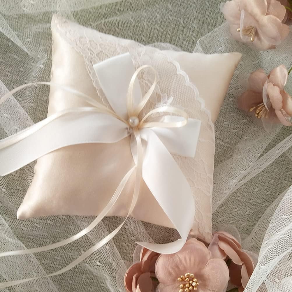 LUOZZY Wedding Ring Bearer Pillow Cushion with Pearls Decorations Wedding Ring Pillow Holder