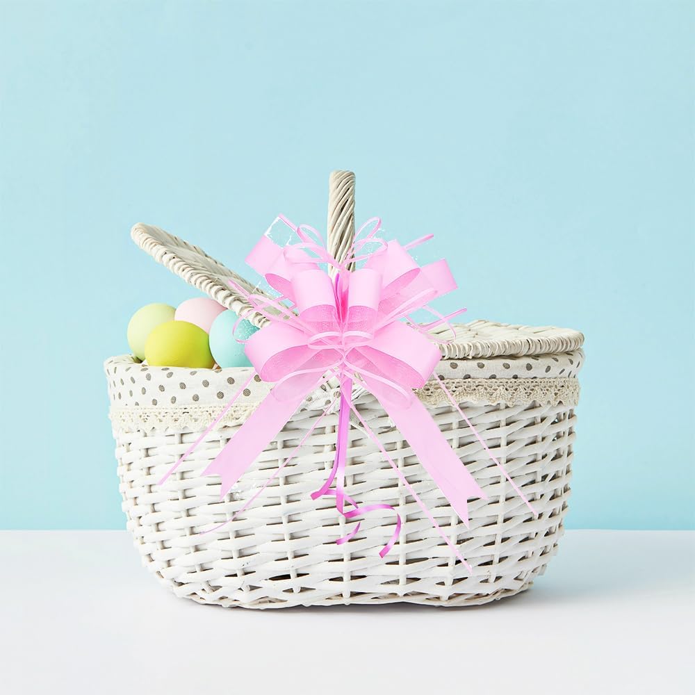 WEWILUCK Pink Pull Bows for Presents - Large Gift Bows for Gift Baskets, Flower Paper Wrapping