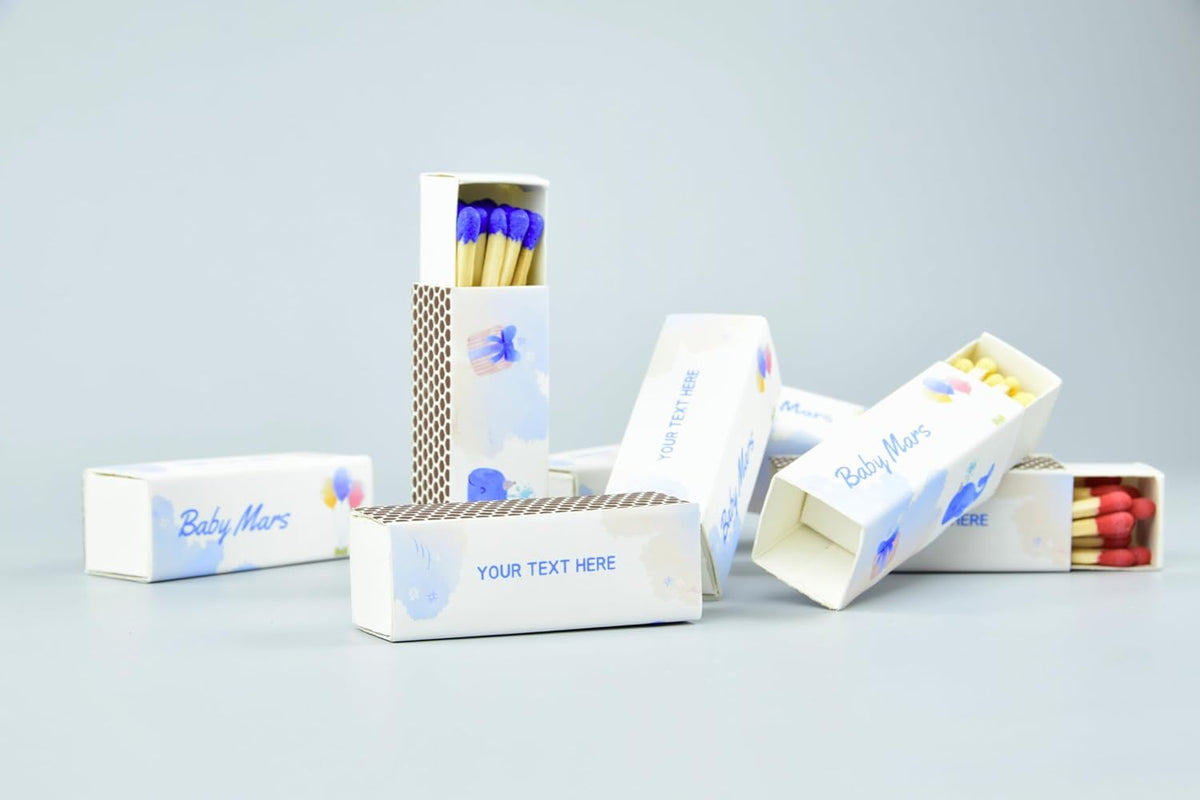 Customizable Baby Shower Matchboxes – Set of 10 – Cute Baby Design – Colorful Matchsticks – Perfect