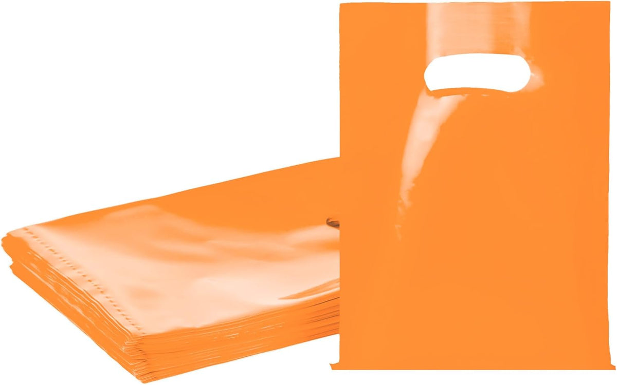 Orange 100 PCS Small Gift Bags, 6"x8" Goodie Party Favor Bags with Handle, Treat Retail Pouches for