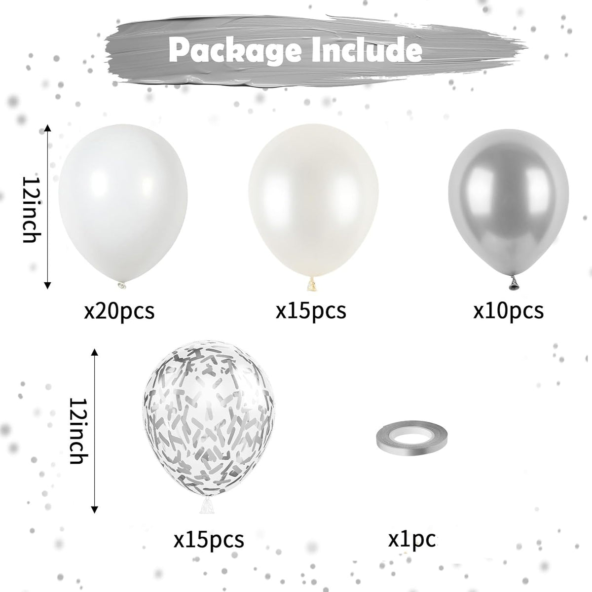 White and Silver Balloons, Metallic Silver and White Balloons Pearl White Silver Party Balloons