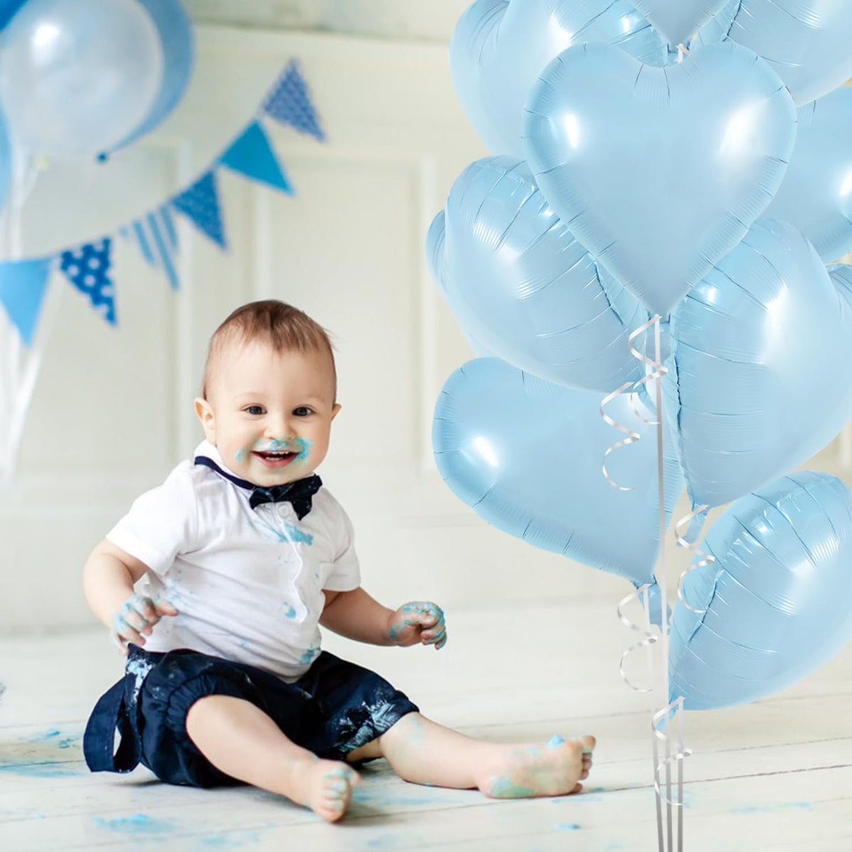TONIFUL 30Pcs 18 Inch Baby Blue Heart Balloons Pastel Blue Heart Shape Foil Mylar Balloons