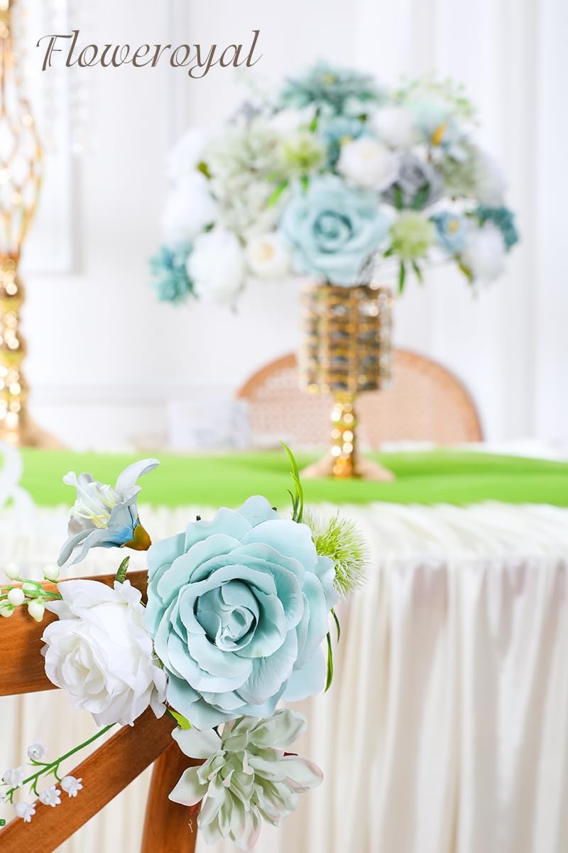 Floweroyal Artificial Flowers Combo Teal Blue Flowers Mix Silk Flowers Dahlia Roses with Stems for