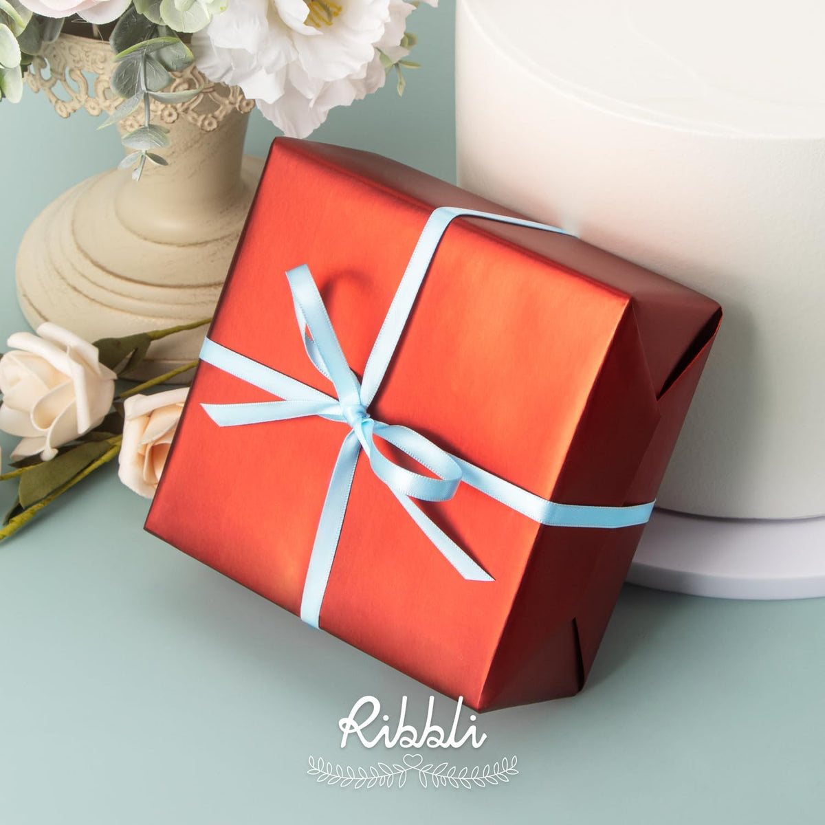 Ribbli Light Blue Baby Blue Double Faced Satin Ribbon,1/4” x Continuous 25 Yards,Use for Bows