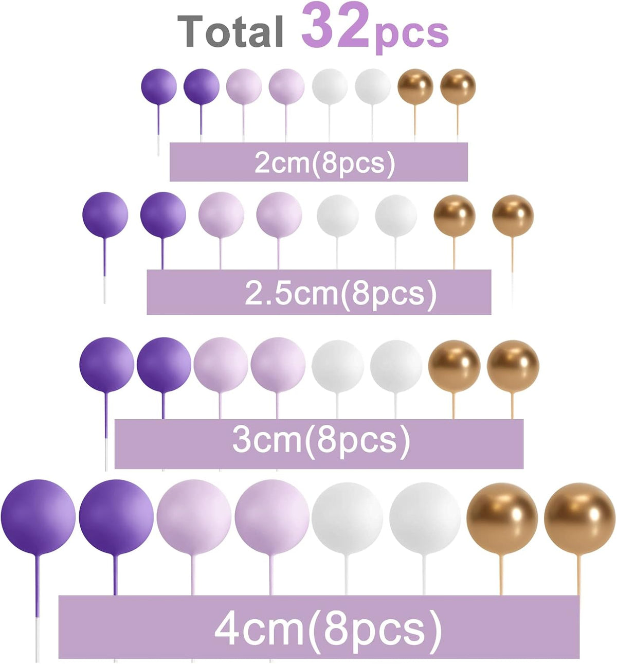 ASTARON 32 Pcs Ball Cake Topper Decorations Mini Balloons Cake Topper Sticks Foam Balls Cake Picks