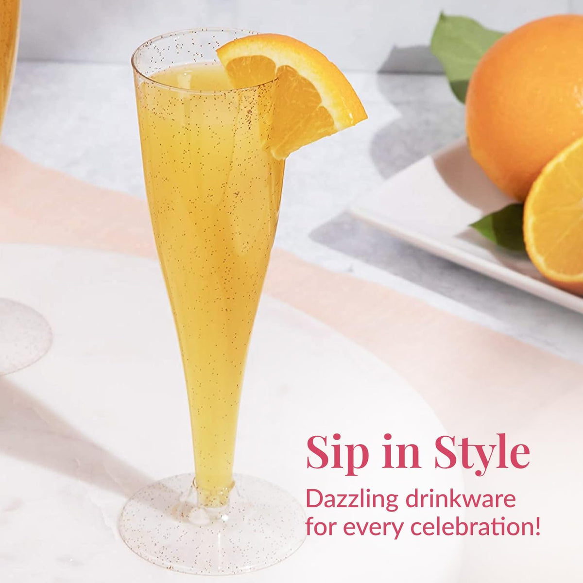 Prestee 24 Plastic Champagne Flutes - Gold Champagne Flutes Plastic - Gold Disposable Mimosa Flute