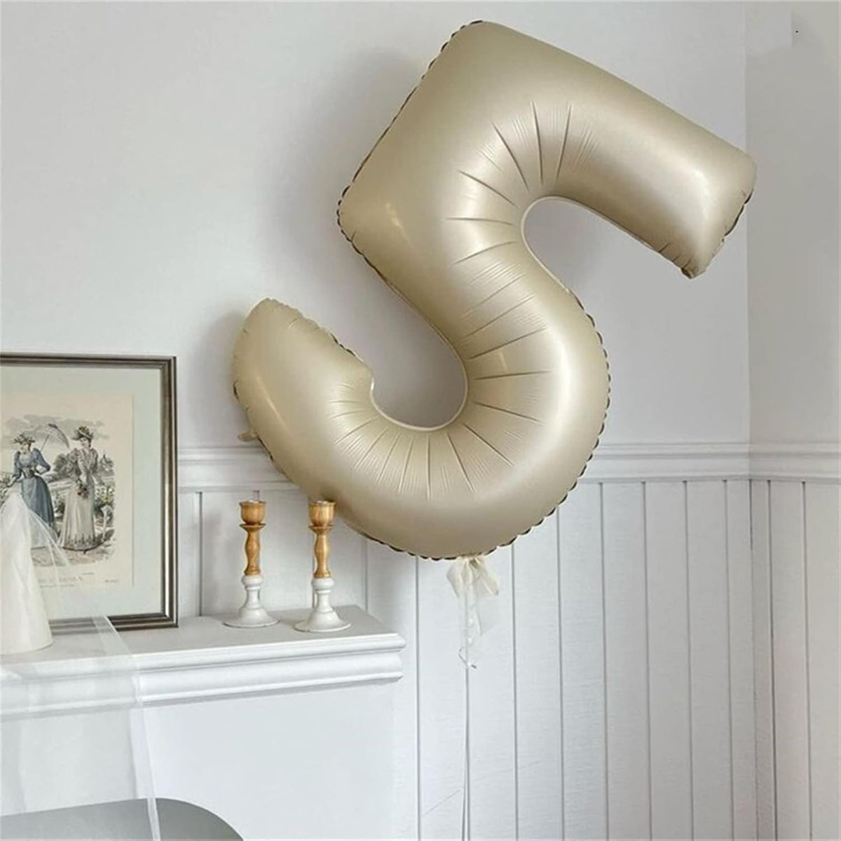 Beige Number 5 Balloon for Girls Boys, 40 Inch Large Cream Number 0-9 Foil Mylar Helium Digital