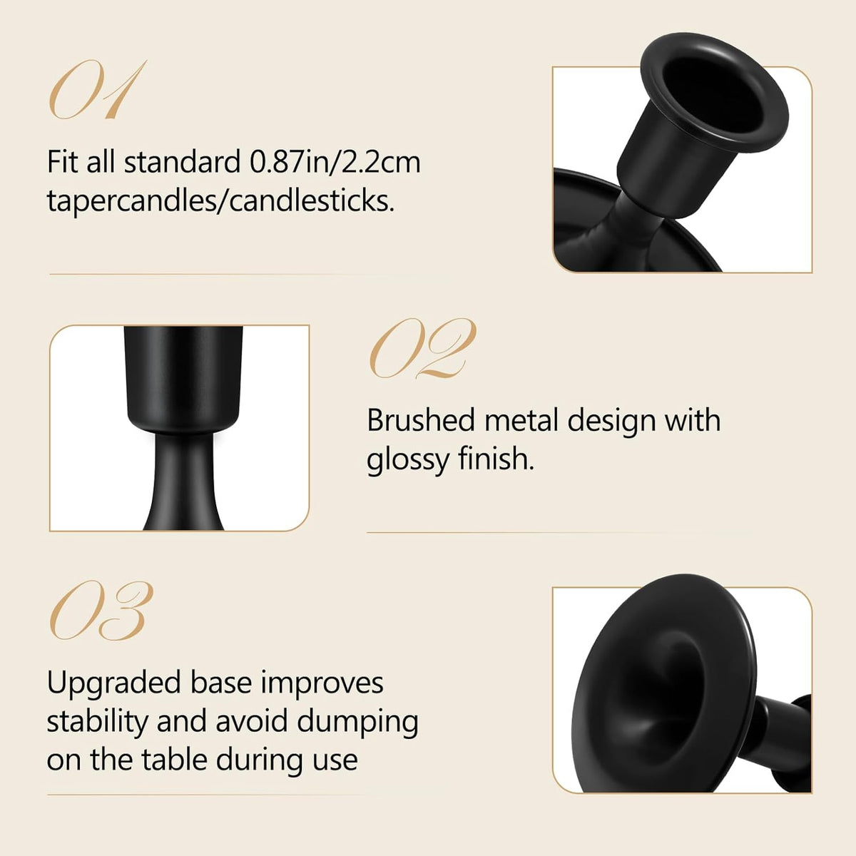 Candlestick Holders 2 PCS Short Metal Taper Candle Holders, KSWING Black Candle Stick Holders Set