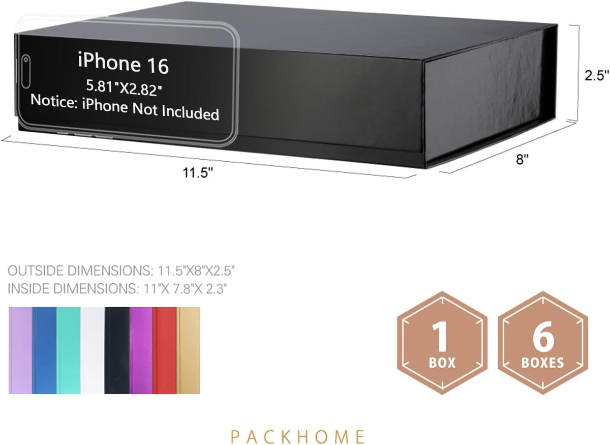 PACKHOME Gift Box 11.5x8x2.5 Inches, Sturdy Shirt Box with Magnetic Lid for Multiple Occasions