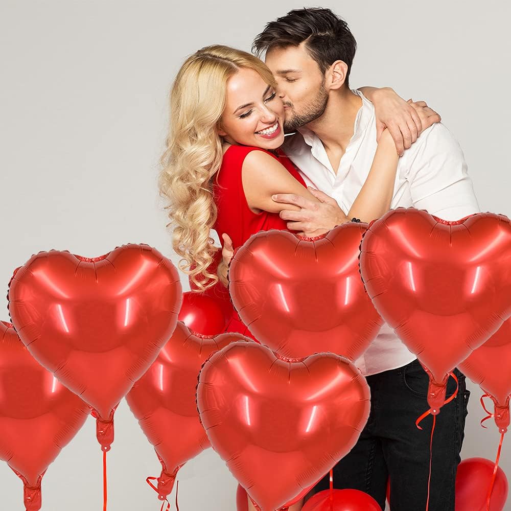 BEISHIDA 30 Red Heart Foil Balloons, 18 Inch, Perfect for Birthday, Wedding, Engagement