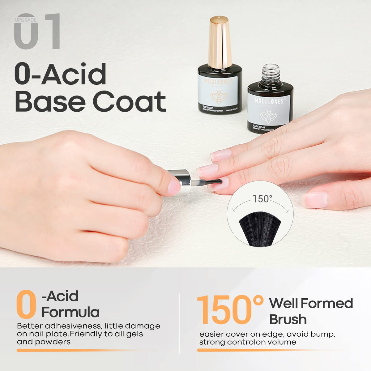modelones Gel Top Coat and Base Coat, 2 Pcs No Wipe Clear Base and Top Coat Set for Gel Nail Polish