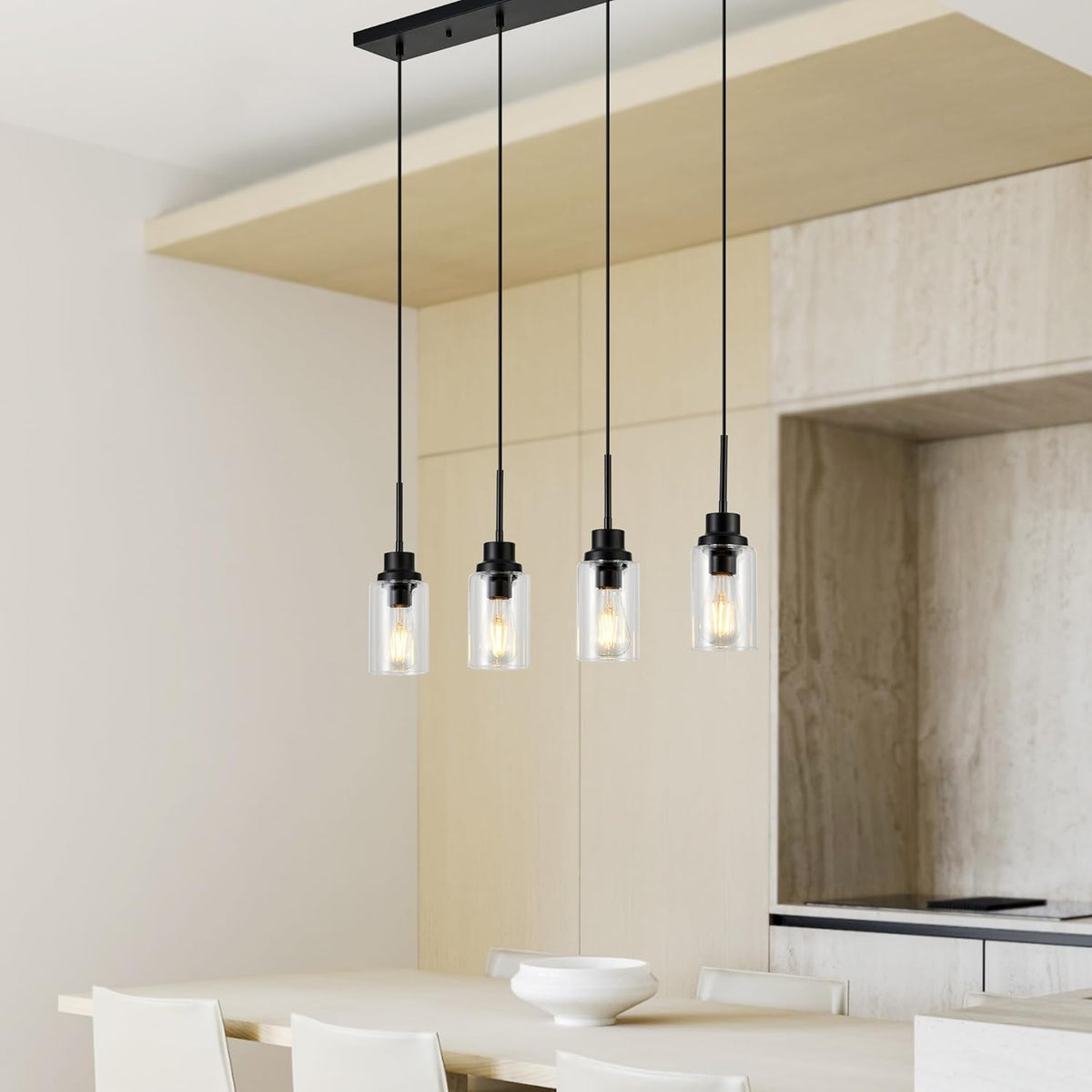 4-Lights Pendant Lighting for Kitchen Island in Black, Ceiling Light Fixtures with Adjustable