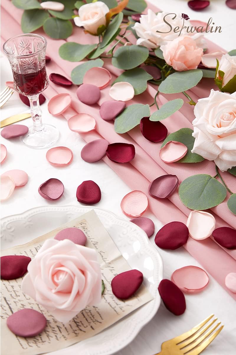 Serwalin 500pcs Silk Rose Petals Artificial Flowers Petals for Weddings Proposal Burgundy Pink
