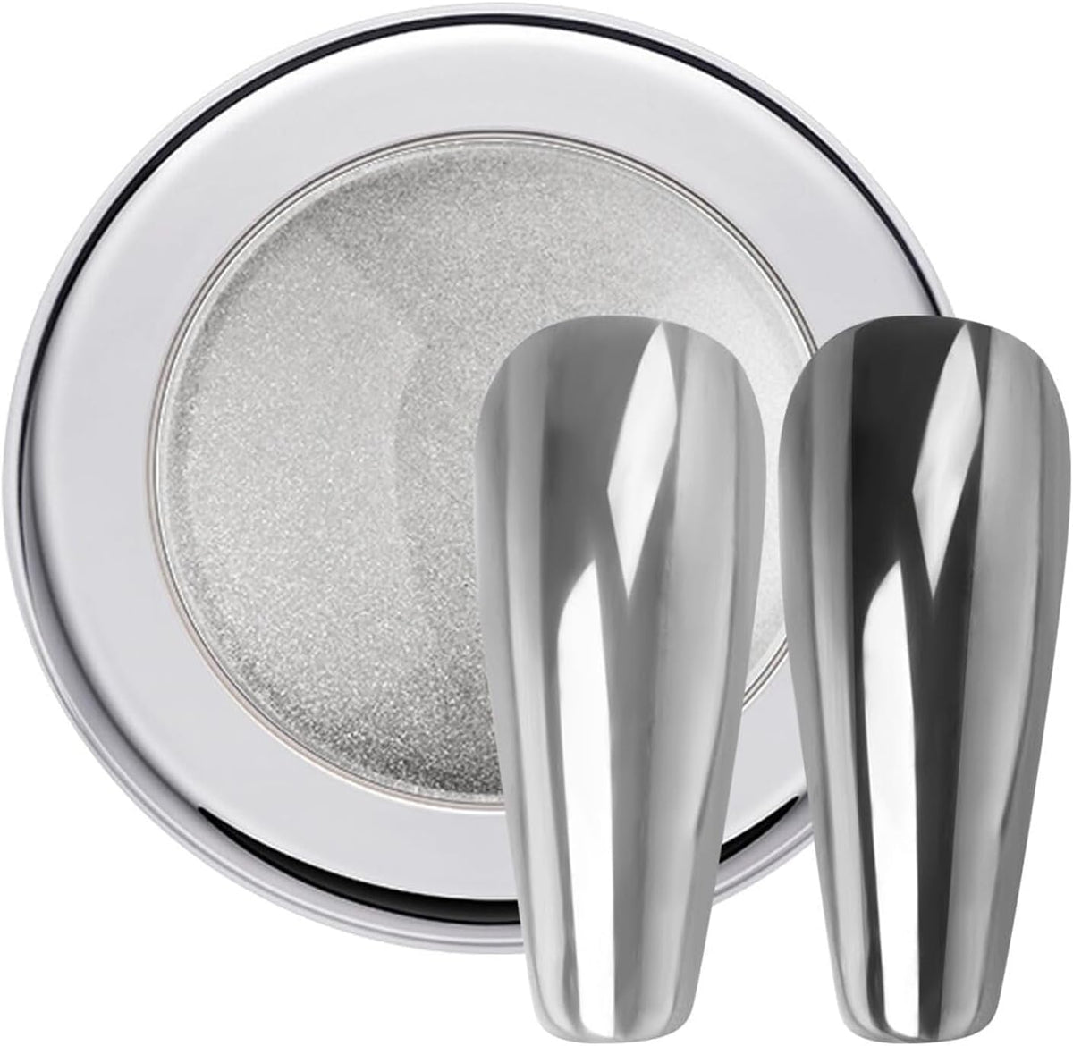 Pretty Diva Chrome Nail Powder - Silver Mirror Effect Nail Chrome Powders, Highlight Metallic