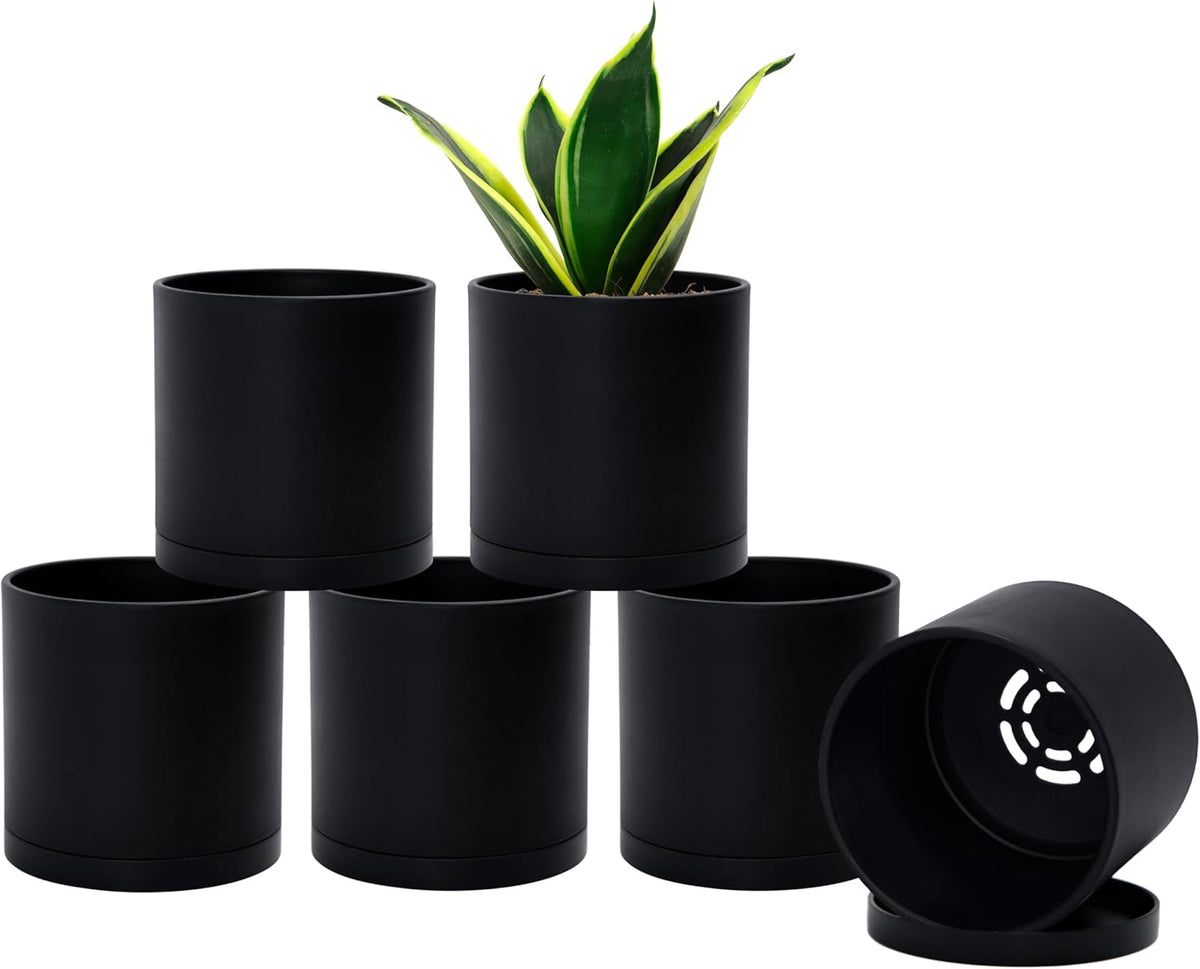 D'vine Dev 6 Pack 4.5 Inch Modern Plastic Plant Pots, Small Garden Planters for Plant with Drainage