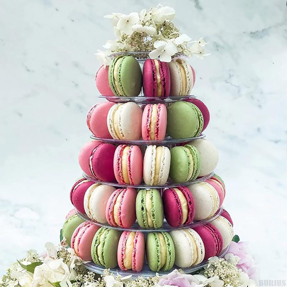 Macaron Tower Stand for Wedding Birthday Party, 4" - 13" Transparent Plastic Round Macaron Tower