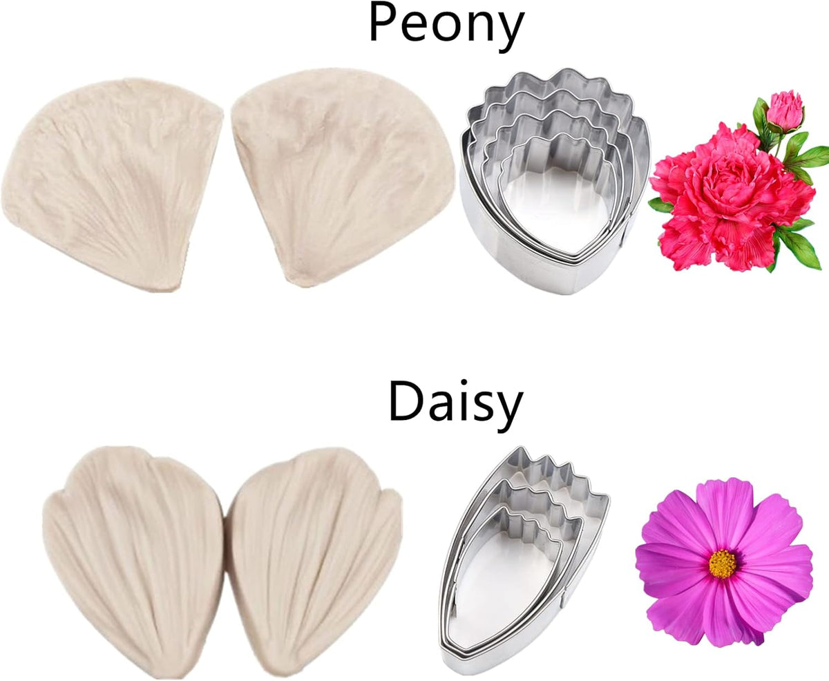 60pcs Gum paste Flower and Leaf Tool 6set Fondant Flower Silicone Molds 6set Gum Paste Cutter 20pcs