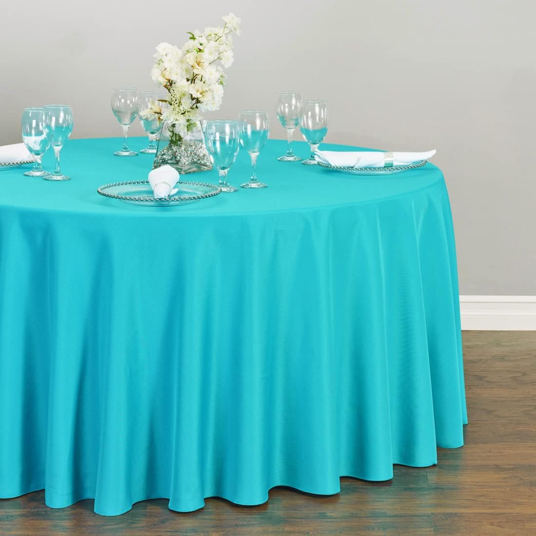 LTC LINENS 5 Pack 120 Inch Round Tablecloth Turquoise - Bulk for 60 Inch Round Table Floor Length