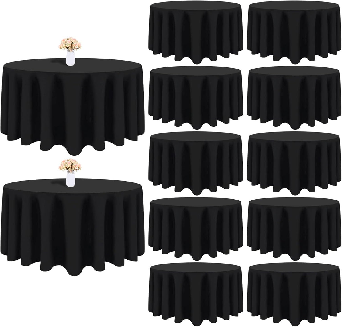 12 Pack Black Round Tablecloth 120 Inch Black Table Cloth Stain and Wrinkle Resistant Reusable and