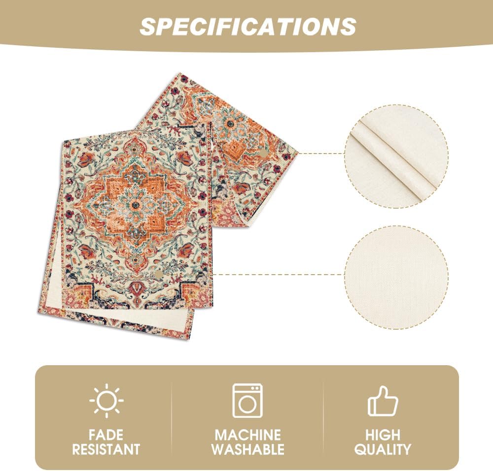 Artoid Mode Boho Bohemia Style Orange Table Runner, Country Rustic Farmhouse Magical Fall Kitchen