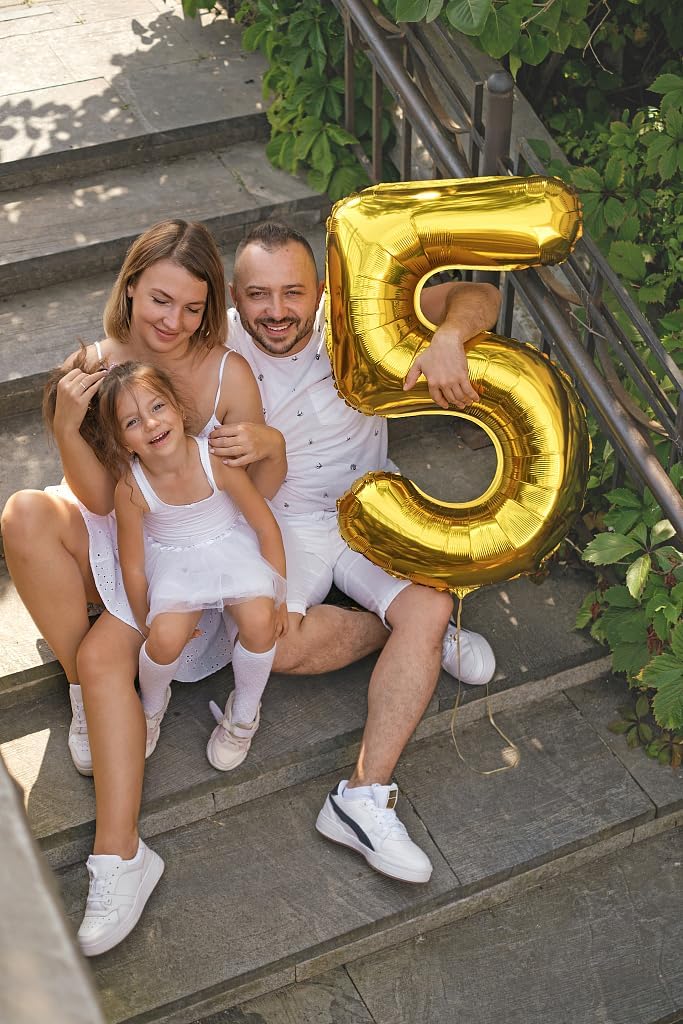 Gold 40 Inch Large Number 5 Birthday Balloon, Five 5th 15 25 35 50 55 Birthday Celebration