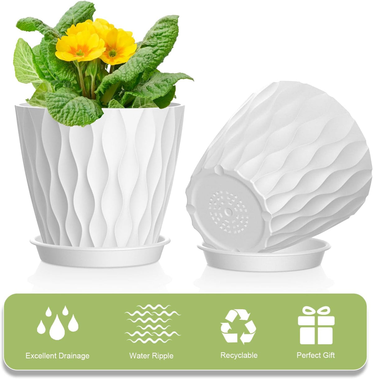 12 Pack 4 Inch Small Plant Pots with Saucers, Waffle Texture Plastic Planters with Drainage Holes