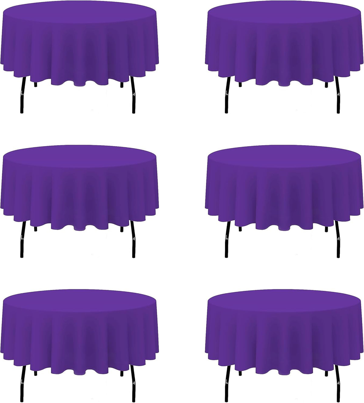BRILLMAX 6 Pack Purple Round Tablecloths 90 Inch - Circle Bulk Linen Polyester Fabric Washable