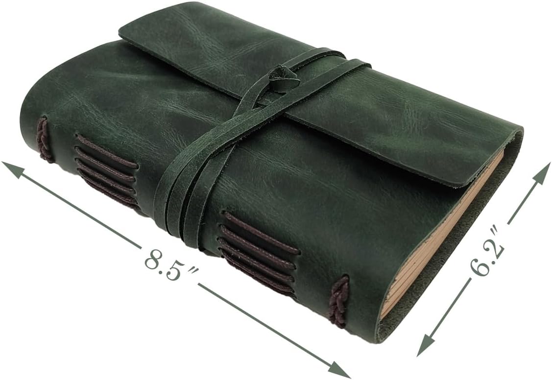 Green Notebook Journal - Nice Genuine Leather Journaling for write A5 Size Diary 6.2x8.5