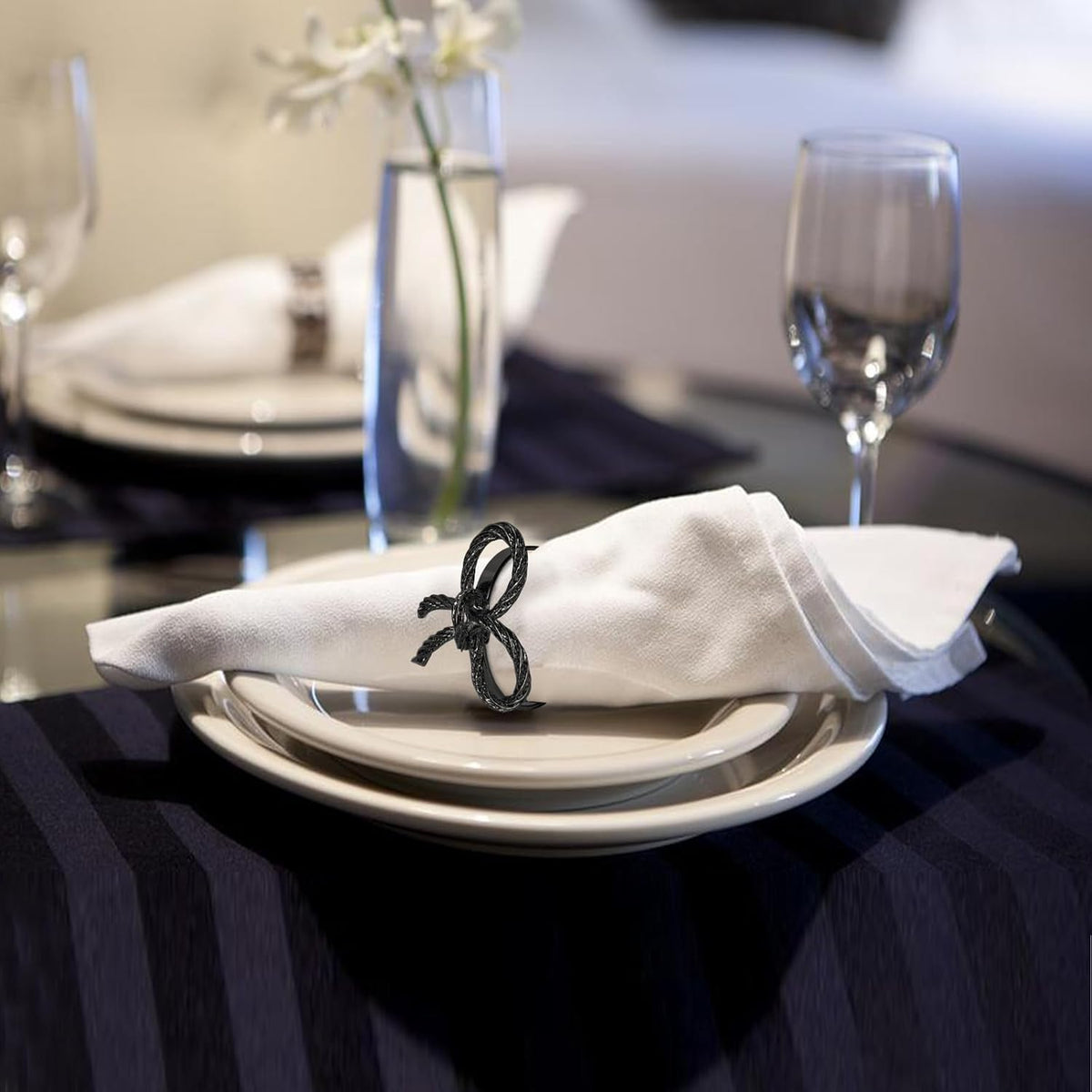 Pack of 6 Napkin Rings Alloy Hollow Out Flower Napkin Holder Dinning Table Napkin Ring for Dinner