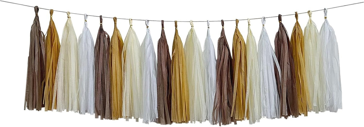 ZOOYOO Brown Tassel Garland Tissue Paper Tassel Banner, Boho Table Decor,DIY Kits for Rustic