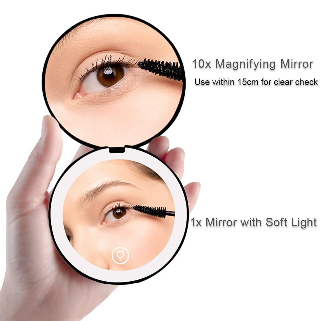 Compact Mirror with LED Light,1x/10x Magnifying Rechargeable Mirror,3.5in, Dimmable Travel Mirror