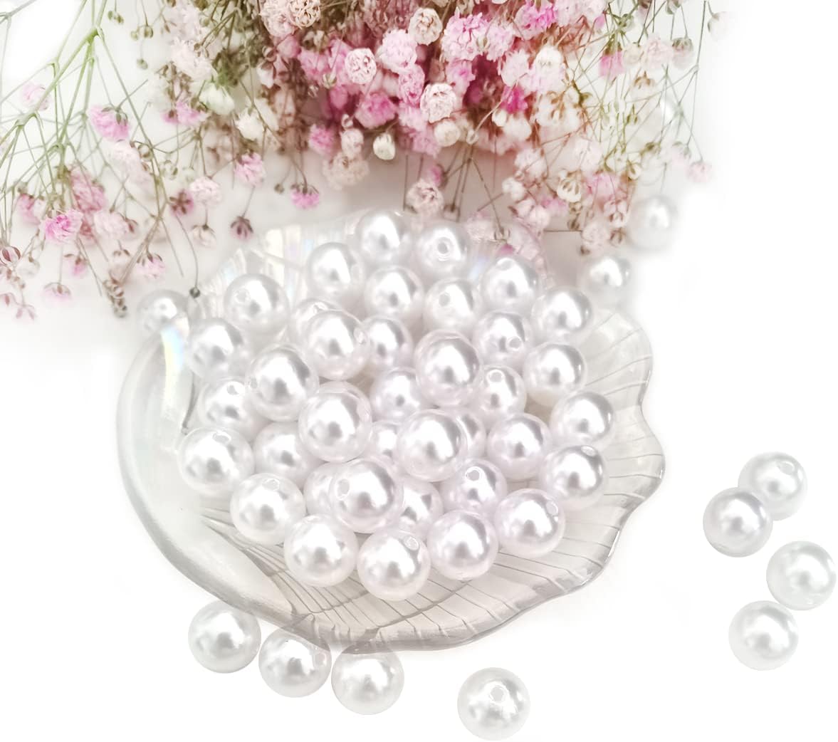 100Pcs 16mm White Pearl Beads for Cratfs,Big Size Loose Pearl Beads with Hole Faux Pearls Round