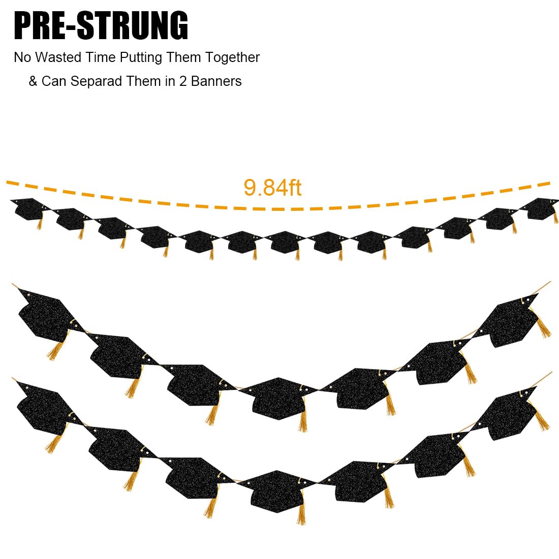 Graduation Decorations Class of 2026 Glitter Pre-Strung Congrats Grad with Tassel Party