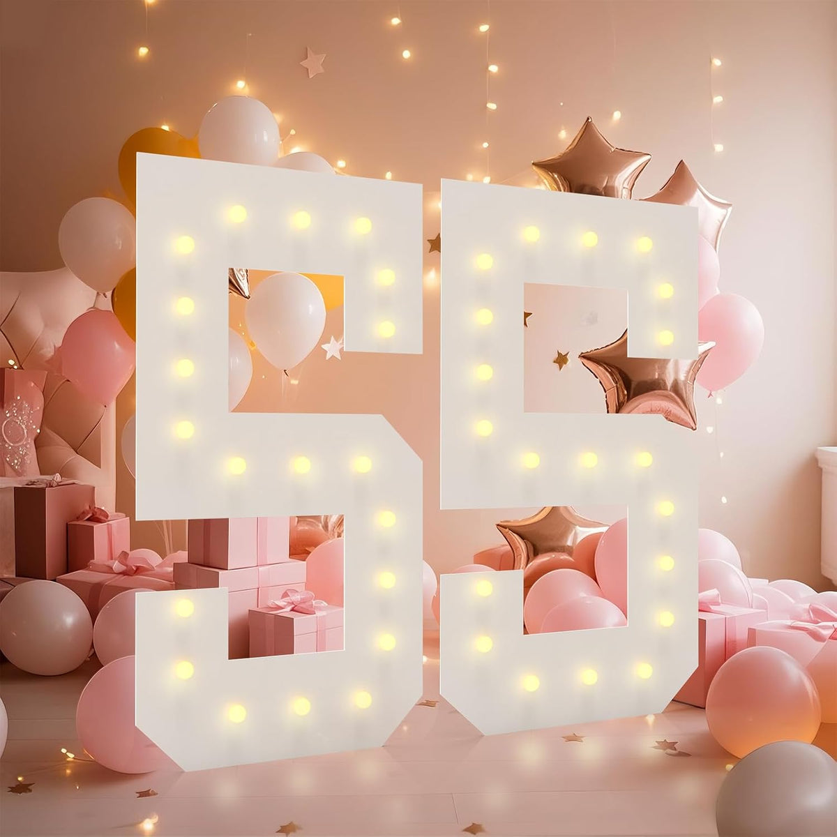 LOBOOM 4FT Light Up Numbers, Marquee Numbers 4 Feet Tall Giant Number 55 Mosaic Big Number Sign for