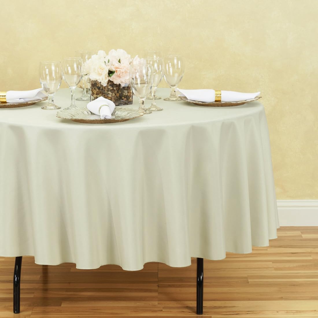 LTC LINENS 2 Pack 90 Inch Round Tablecloth Beige - Wrinkle Resistant Table Cloth for Round Table
