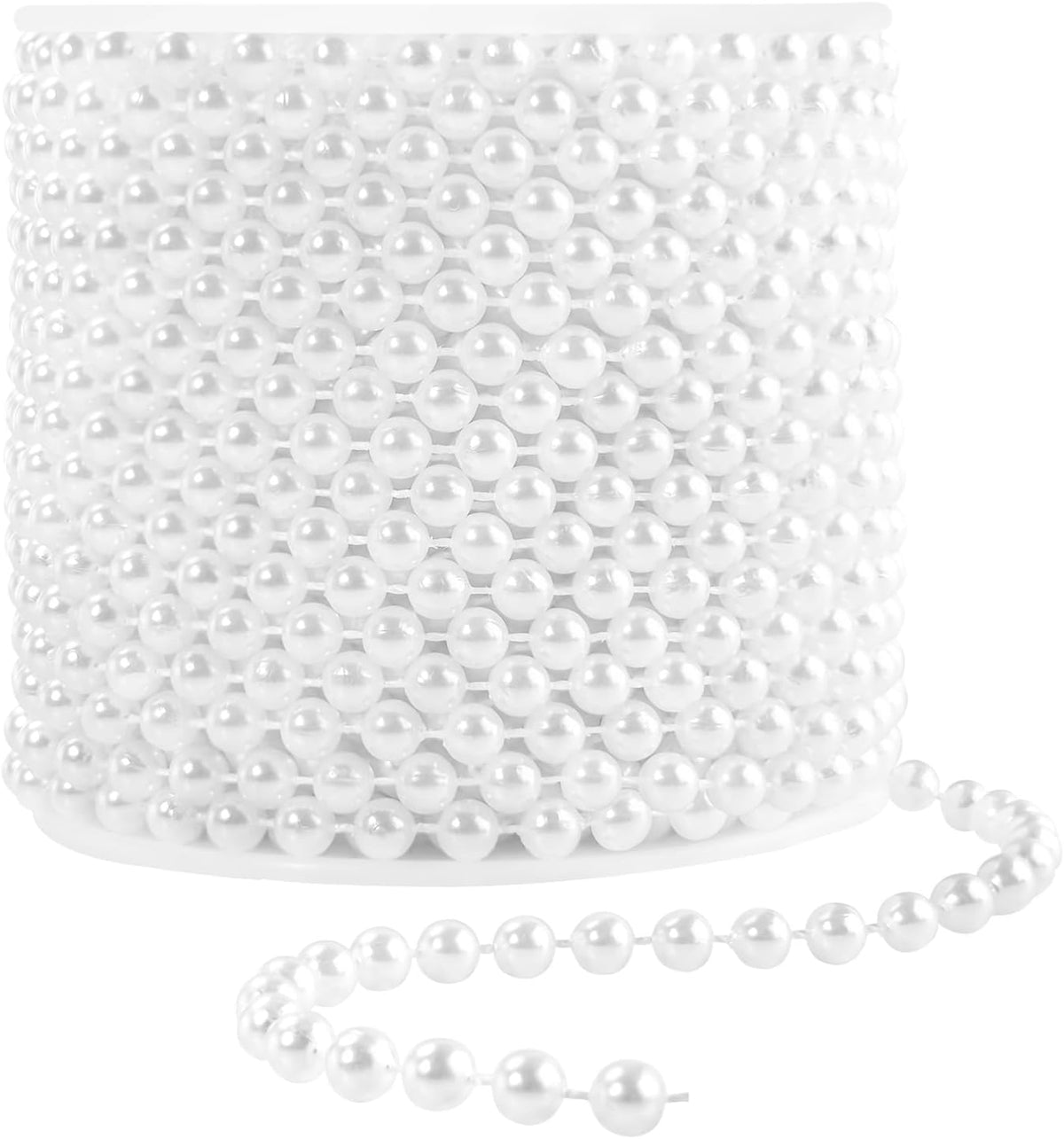 Faux White Pearl Bead Garland - 6mm Spool Pearl String Bead Roll, 22 Yards for Wedding or Christmas