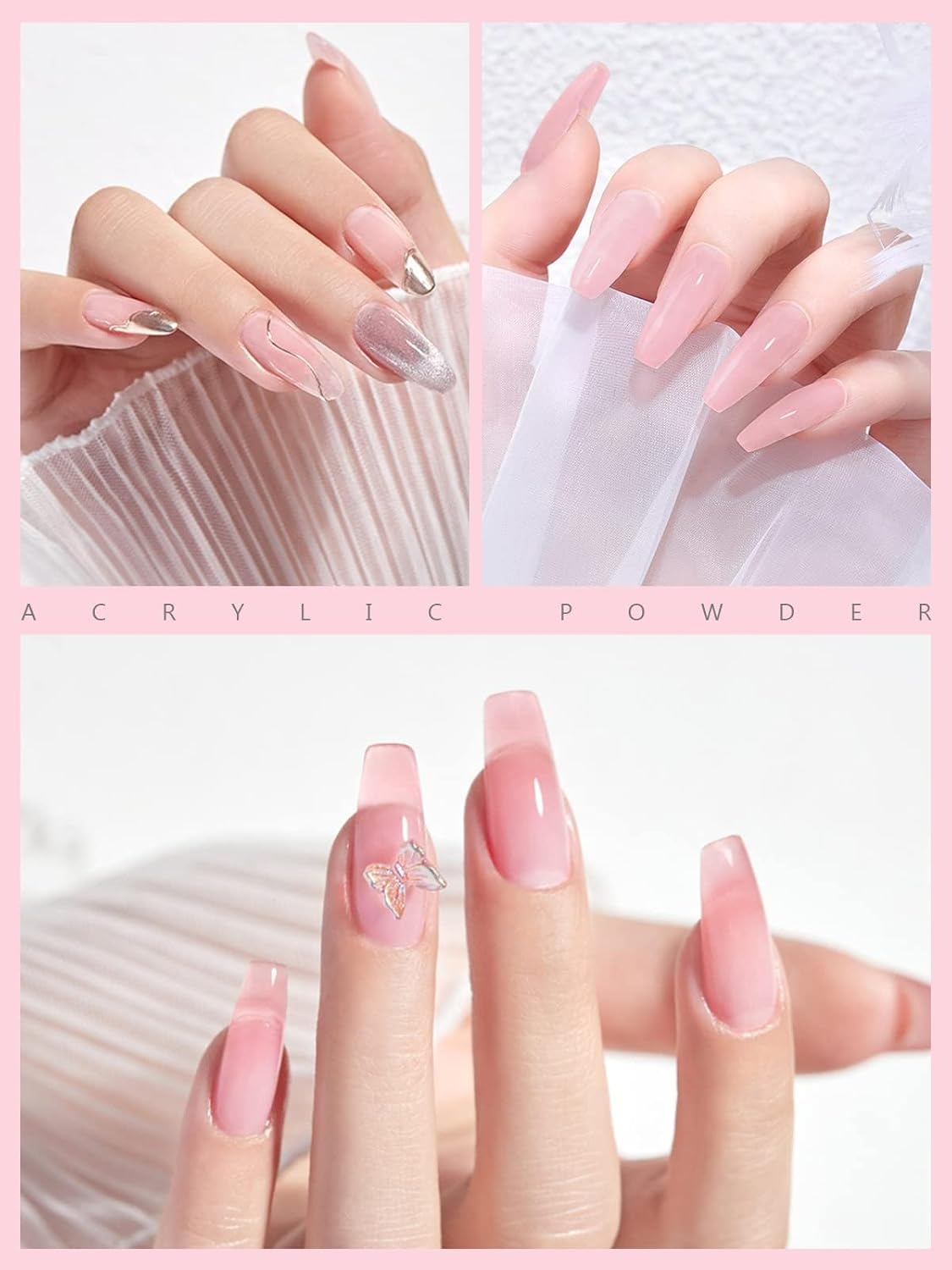 EBANKU Acrylic Powder Pink 120g/4.23oz Acrylic Nail Powder, Long Lasting 3D Fingernail Carving &