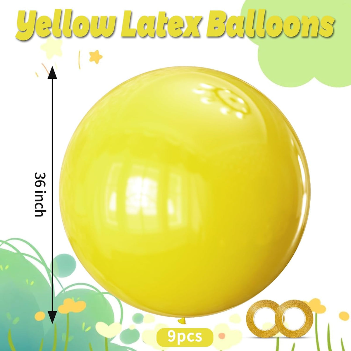 KAWKALSH Yellow Giant Balloons 36 Inch, 9pcs Jumbo Large Round Latex Balloons for Baby Shower