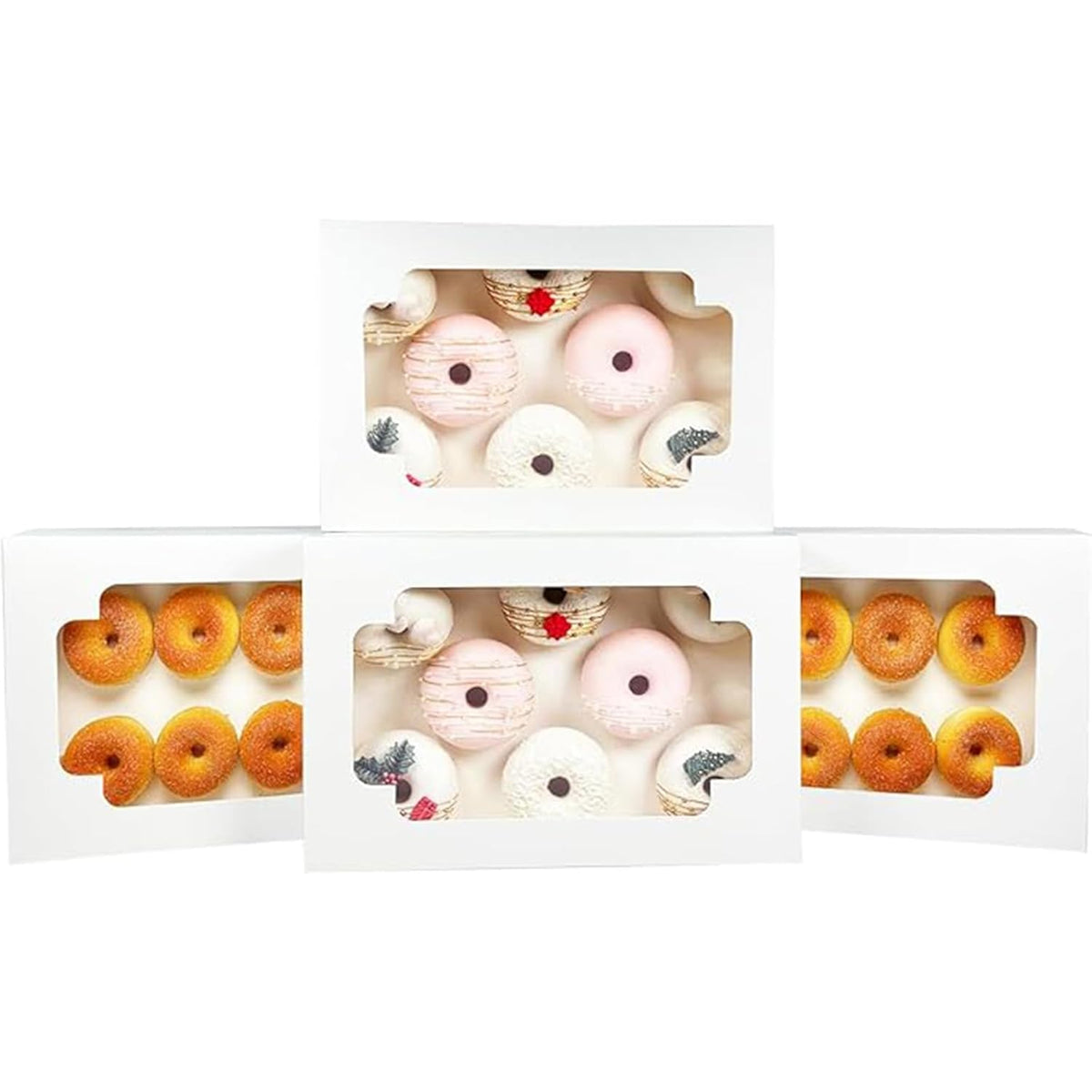 qiqee Auto-pop up White Cookie Box with Window 12x8x2.5 inch 32 Packs Two Uses One Second Folding
