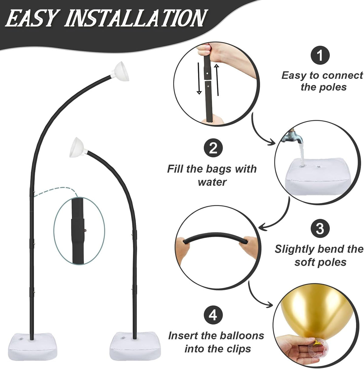 AerWo [Upgraded] Balloon Arch Kit Stand, 8.2ft+6ft Half Arch Balloon Stand with Base, Free Bending
