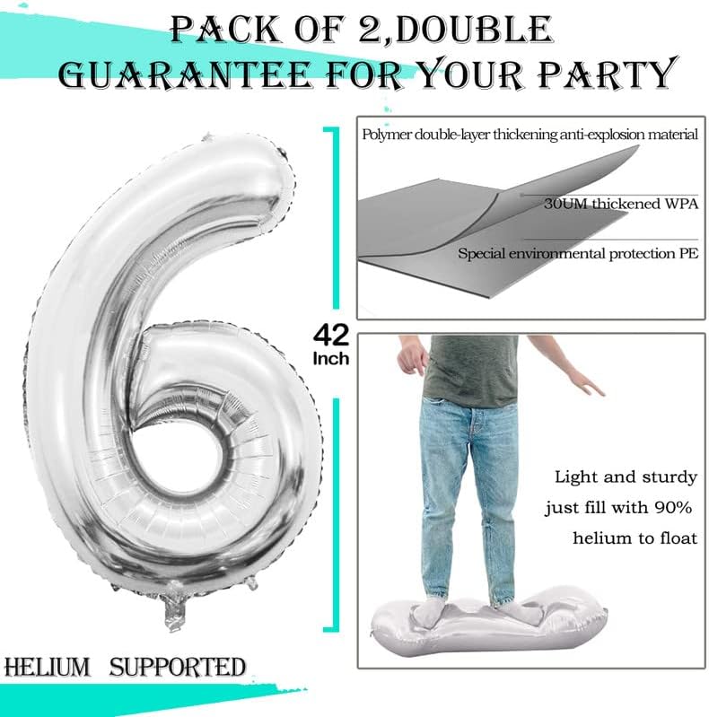 GOER Silver Foil Balloons Number 6,Huge Number Balloons for 6th Birthday Party Supplies Anniversary
