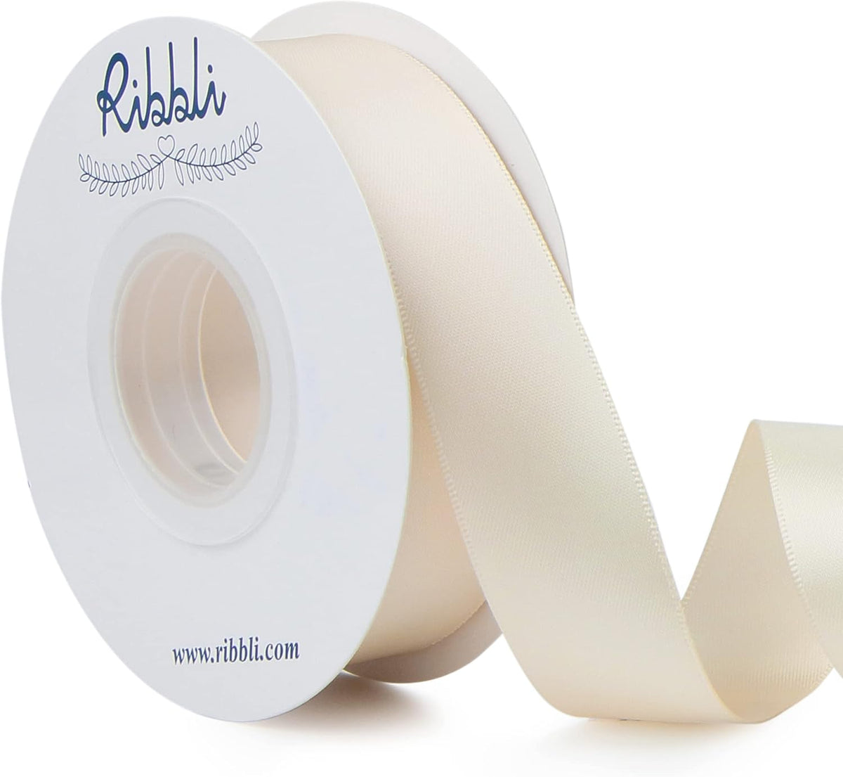 Ribbli Ivory Double Faced Satin Ribbon,1” x Continuous 25 Yards,Use for Bows Bouquet,Gift