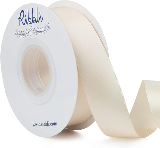 Ribbli Ivory Double Faced Satin Ribbon,1” x Continuous 25 Yards,Use for Bows Bouquet,Gift