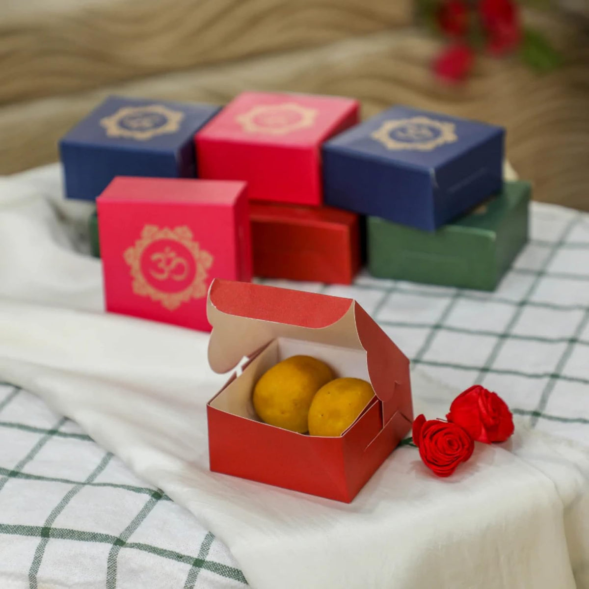 Om Printed Colorful Paper Sweet Boxes for Indian sweets, Cookies, Goodies, Mithai, Candy, Gift